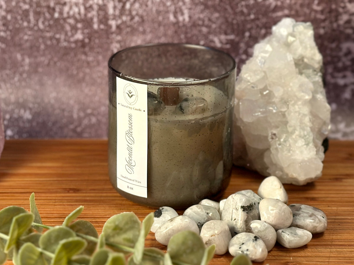 Moonlit Blossom – Organic Soy Crystal Candle with Moonstone | Jasmine, Vanilla & Sandalwood