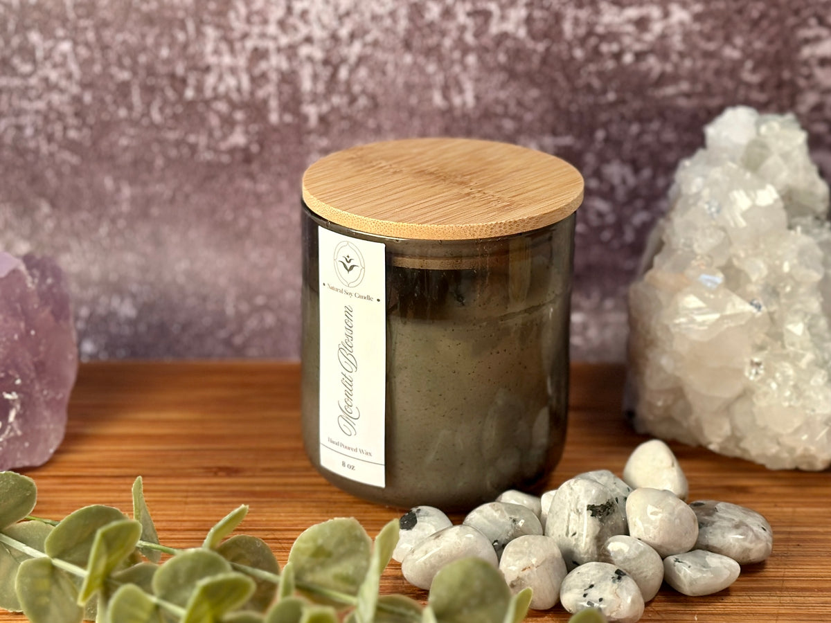 Moonlit Blossom – Organic Soy Crystal Candle with Moonstone | Jasmine, Vanilla & Sandalwood