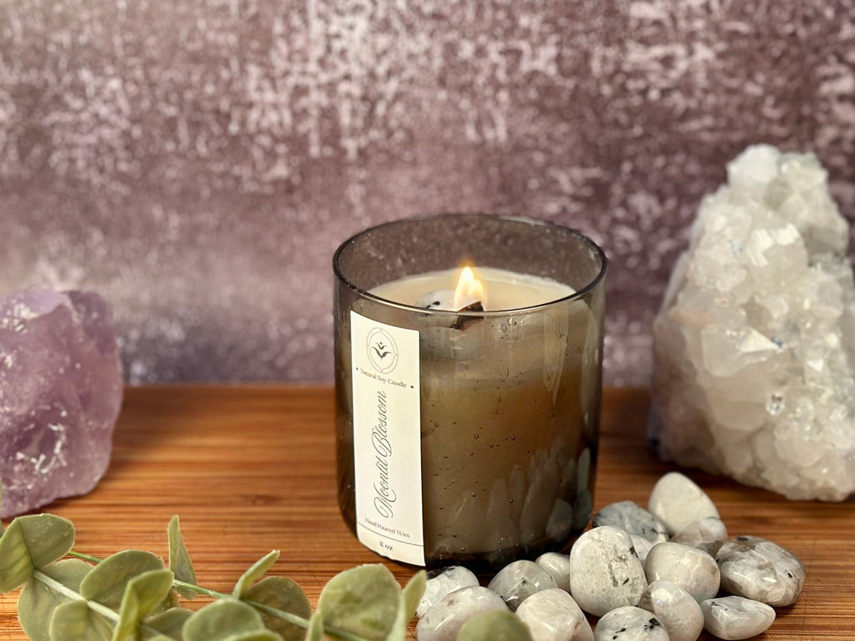 Moonlit Blossom – Organic Soy Crystal Candle with Moonstone | Jasmine, Vanilla & Sandalwood