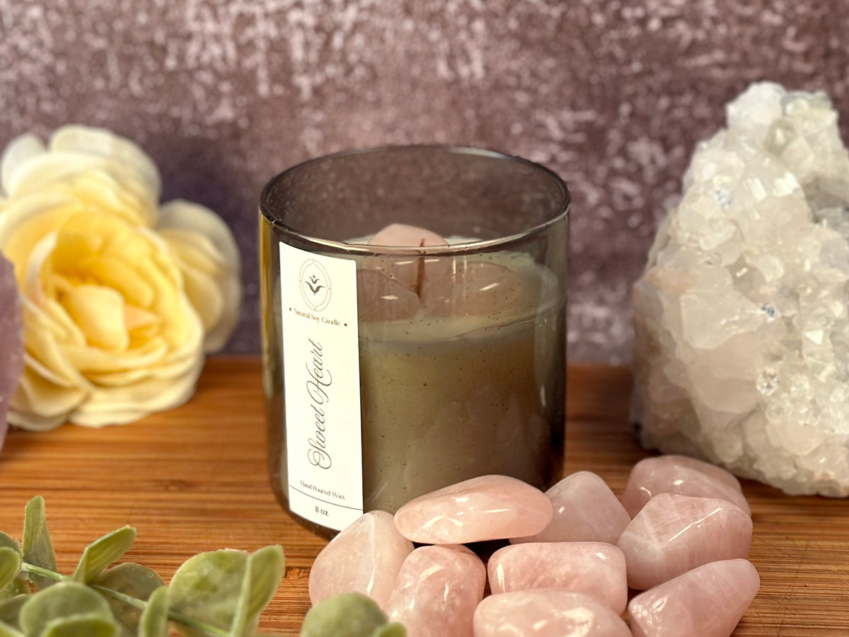 Sweet Heart – Organic Soy Crystal Candle with Rose Quartz | Cassia, Clove & Vanilla