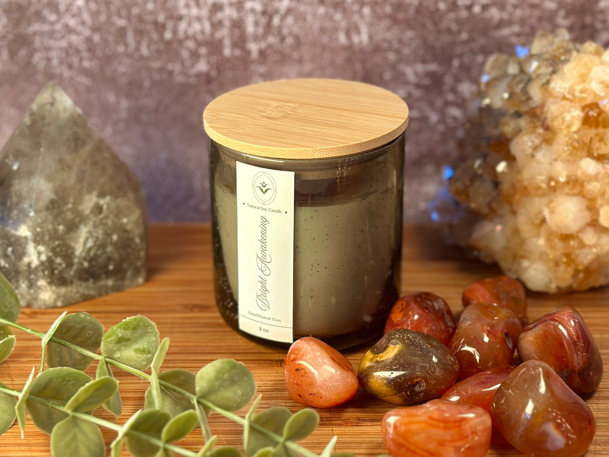 Bright Awakening – Organic Soy Crystal Candle with Carnelian | Spearmint, Eucalyptus & Orange