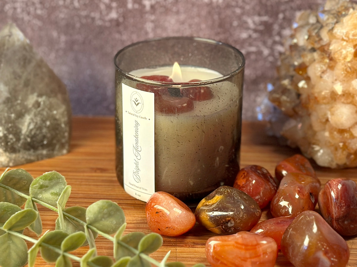 Bright Awakening – Organic Soy Crystal Candle with Carnelian | Spearmint, Eucalyptus & Orange