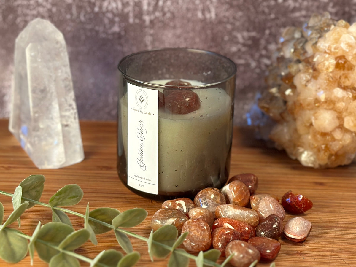 Golden Hour – Organic Soy Crystal Candle with Fire Opal | Bergamot, Orange & Vanilla