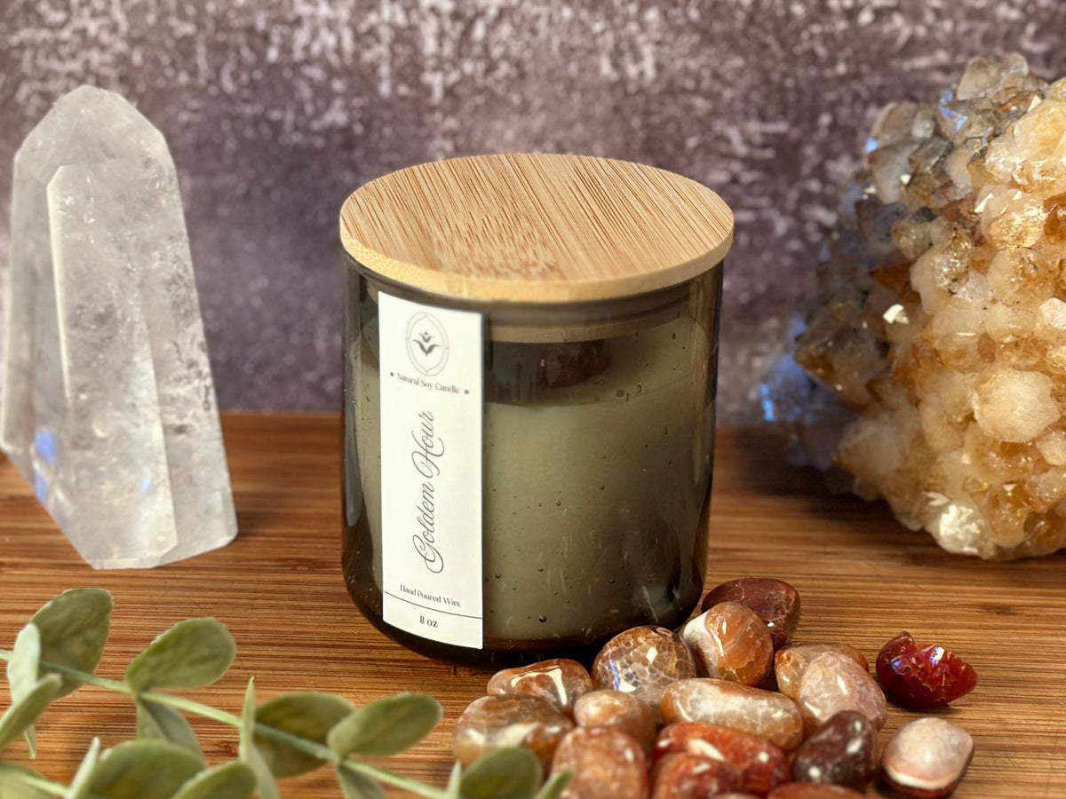 Golden Hour – Organic Soy Crystal Candle with Fire Opal | Bergamot, Orange & Vanilla