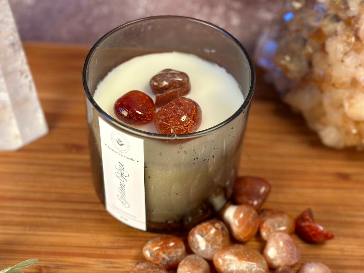 Golden Hour – Organic Soy Crystal Candle with Fire Opal | Bergamot, Orange & Vanilla