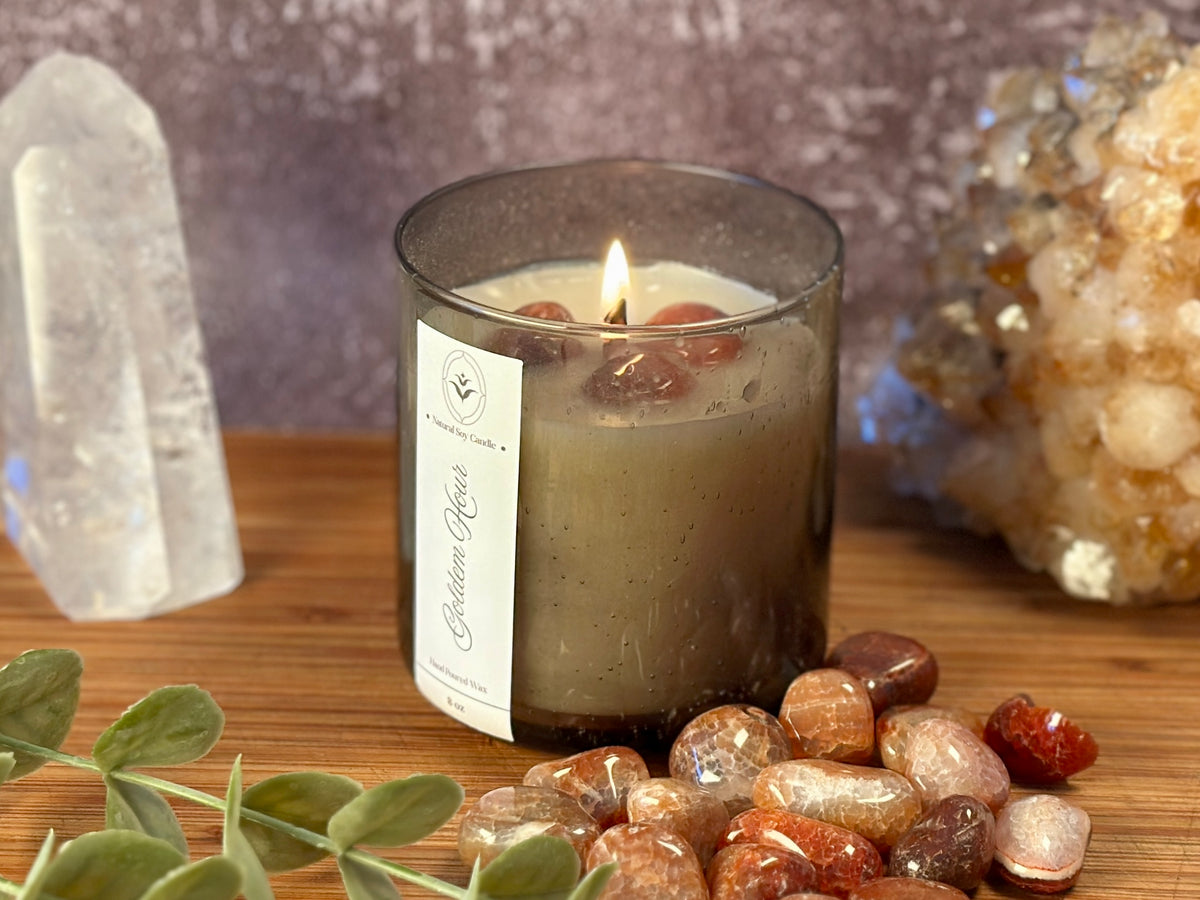 Golden Hour – Organic Soy Crystal Candle with Fire Opal | Bergamot, Orange & Vanilla