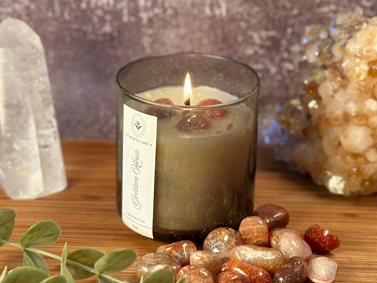 Golden Hour – Organic Soy Crystal Candle with Fire Opal | Bergamot, Orange & Vanilla