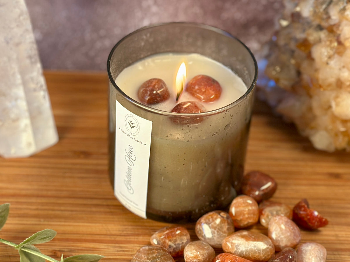Golden Hour – Organic Soy Crystal Candle with Fire Opal | Bergamot, Orange & Vanilla