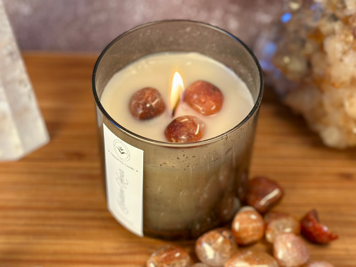 Golden Hour – Organic Soy Crystal Candle with Fire Opal | Bergamot, Orange & Vanilla